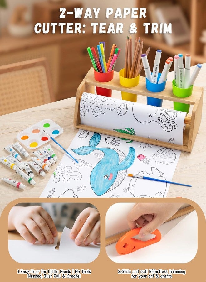 Payarma Paper Roll Dispenser for Kids Art Tabletop Easel with Blank & Patterned Paper Rolls, 12 Pigments, Drawing Tools, Pen Cups Craft Station for Kids Ages 3-8 in Home, Classroom - Image 4